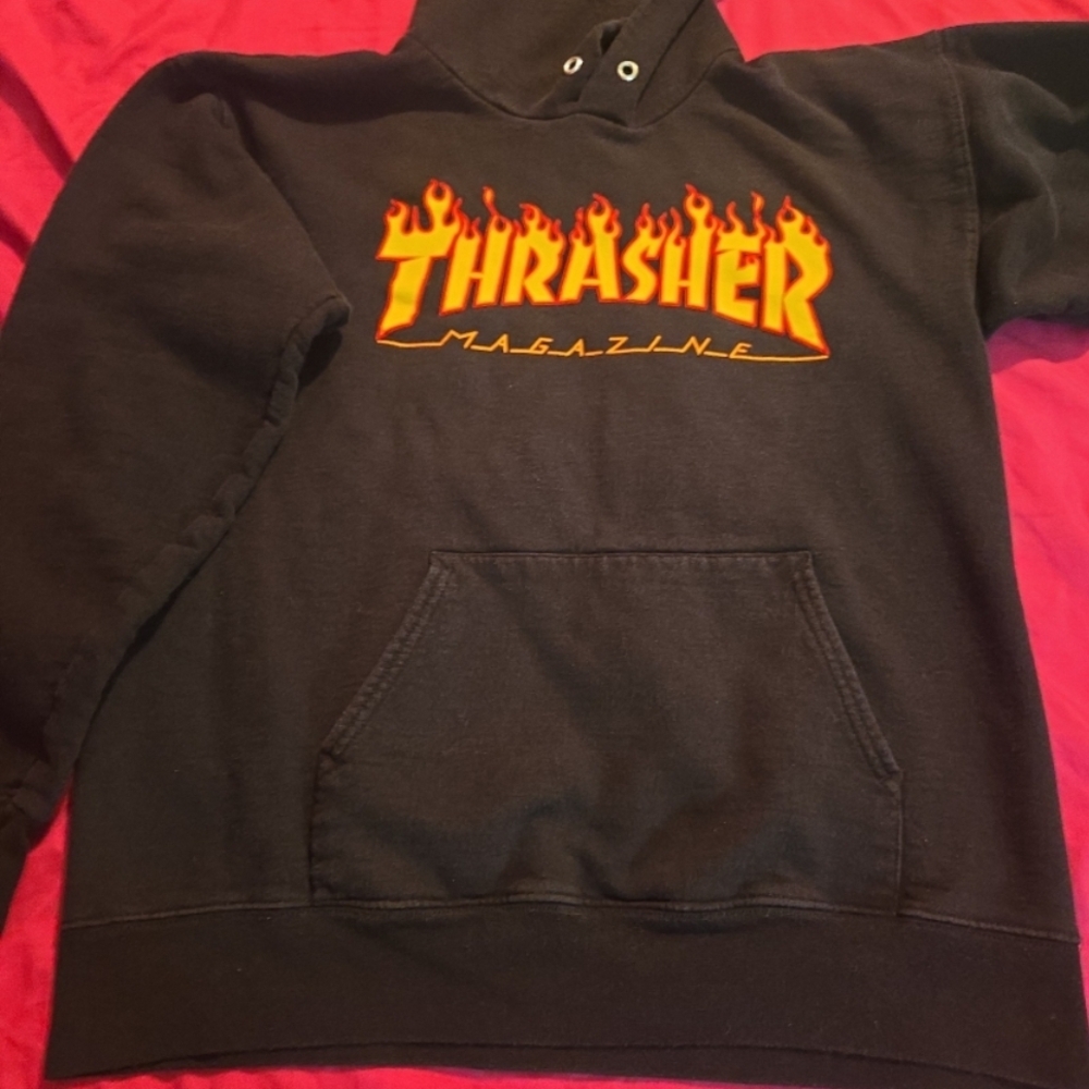 Thrasher Black Hoodie with Orange Flame Logo